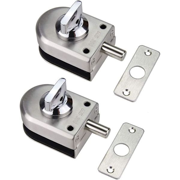 2-pack 304 rostfritt stål glasdörrlås för badrum, toalett, butiker, ramlösa glasdörrar - halvrund