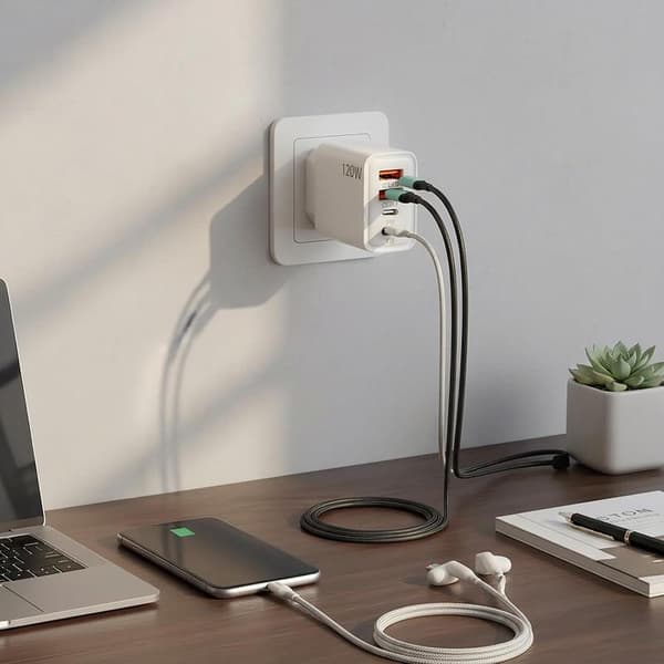 Mobile Phone Wall Charger, 120W, USB-C Charging Block | 120W Cube Charging Block, Fast Charging Cube Charging Block