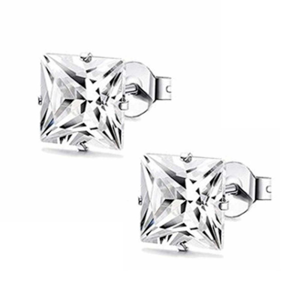 2-pack Square Crystal Piercing Earring Silver 6mm