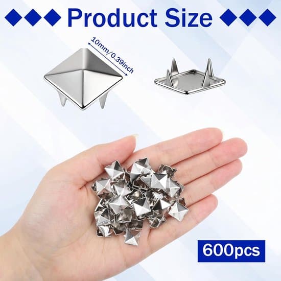 600-piece 10mm Silver Square Pyramid Studs and Spikes Set for Leather and Crafts