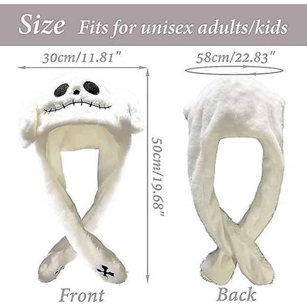Ørebevægelig Hoppedagtig Hat Sjov Plys Spøgelseshat Unisex Øreklapper Bevægelige Ører Hat Cosplay Halloween Julefest Hat (hvid)