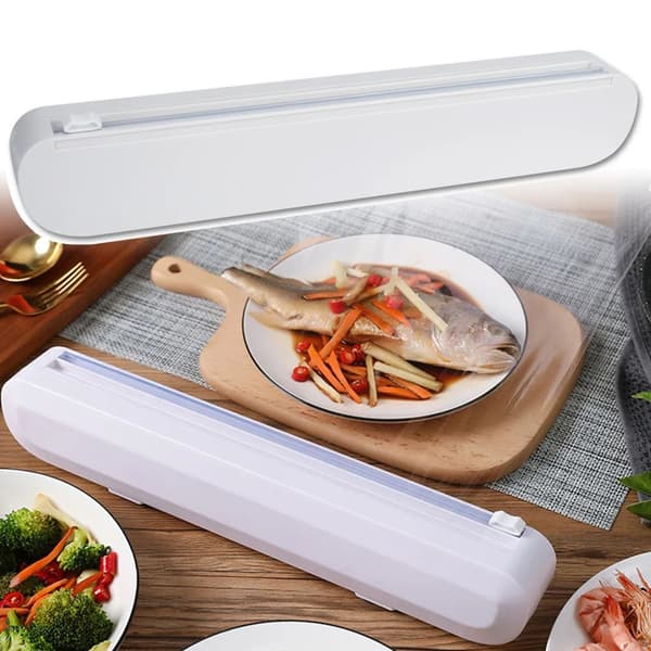 Plastic Wrap Aluminum Foil Dispenser with Suction Cups for the Kitchen White