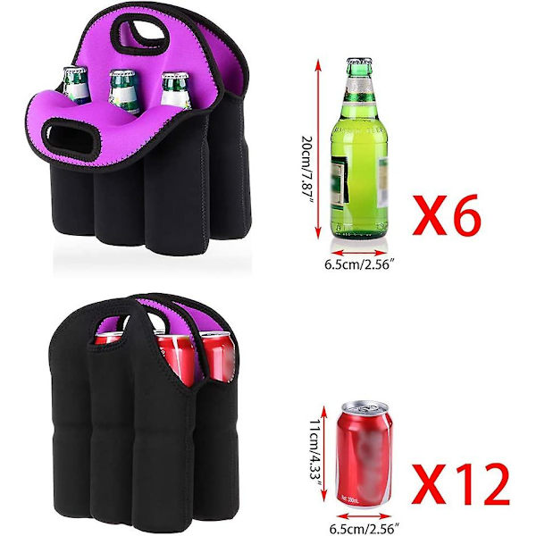 6 Flaskor Extra Tjockisolerad Neopren Bärflaska Tote Bärväska Väska