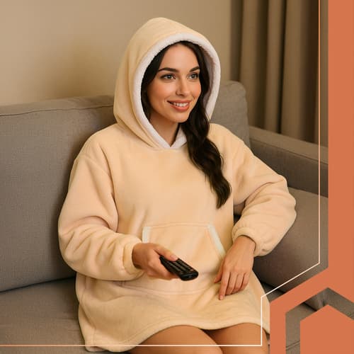 Oversize Hoodie Blanket with Sleeves Beige