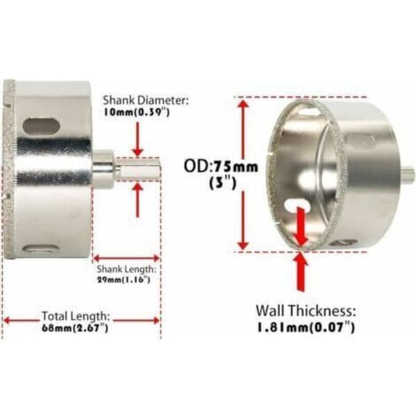Diamanthullsag for murverk, keramikk, granitt, marmor, 75 mm