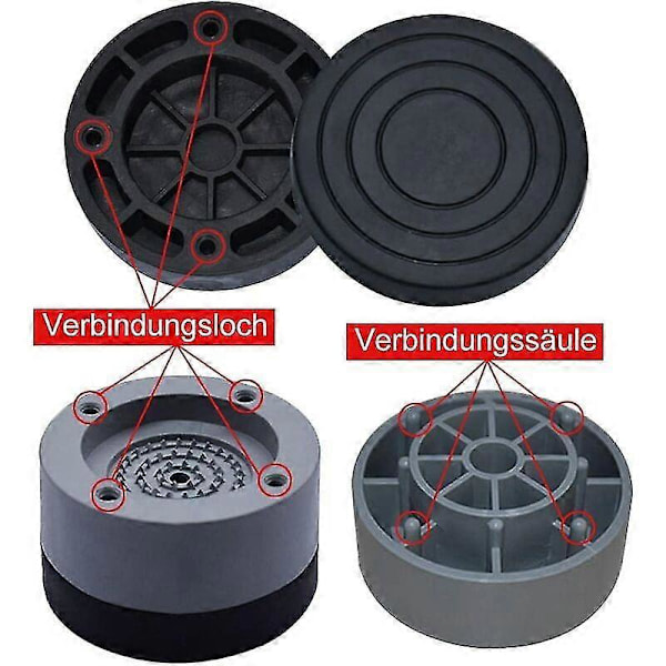 4 st Anti-vibrationskuddar Universal Tvättmaskin Anti-vibrationskudde Fötter Stabilisator Sockel För Tvättmaskin Kylskåp 2025:e