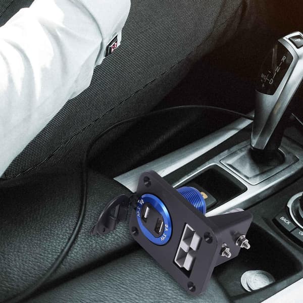 Innfelt montering for Anderson-pluggkontakt dobbel 2.4a USB-laderpanel for båt, lastebil, bobil
