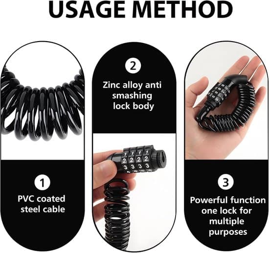 140 cm Bicycle Anti-Theft Cable Helmet Lock, Zinc Alloy & ABS 4-Digit Combination, for Motorcycle Helmets & Bicycles