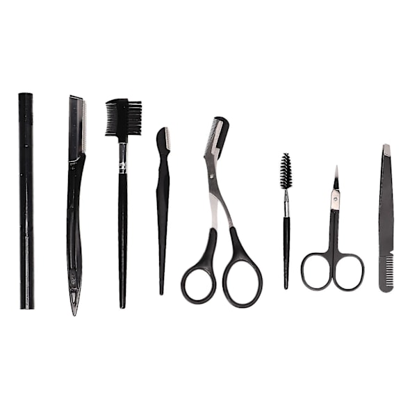 Øjenbryn Styling Kit - 8 stk. Rustfrit Stål Skønhedsværktøjer, Sort, Rustfri, med Opbevaringspose