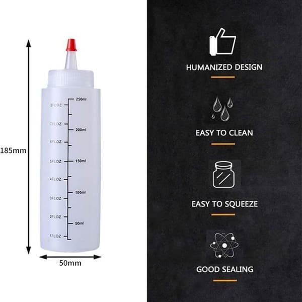 5 individuella såsflaskor, 250 ml - extruderingstyp - plastmaterial