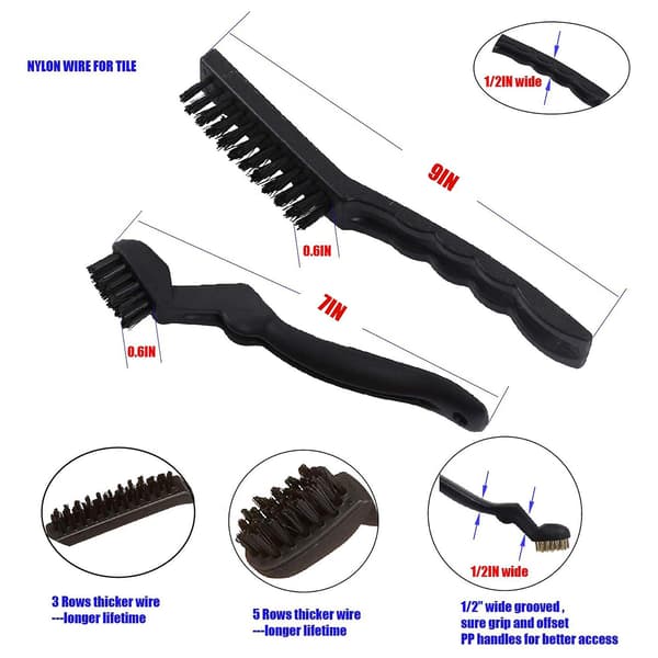 Stålbørstesett 12 stk 7 og 9 tommer Nylon/Messing/Rustfritt Stålbust PP Håndtak for Rust og Smuss
