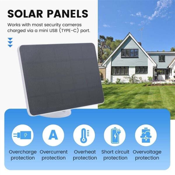 4W vanntett solcellepanel-lader for hjemmesikkerhetskameraer, drevet av solceller med ladekabel, hvit