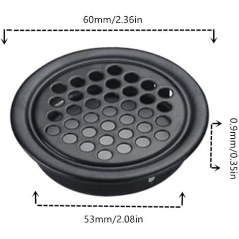 Sæt med 8 runde ventilationsgitre i rustfrit stål, 60 mm – Sort design – Hurtig installation til køkkenskabe – Effektiv ventilation