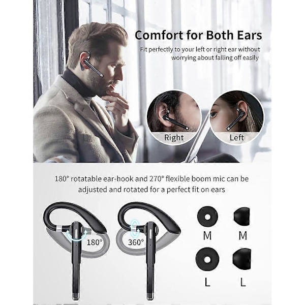 Trådløst Bluetooth Headset Håndfri Enkelt Øre Hodetelefon Støyreduserende Mikrofon for Kontor/Kjøring A 2025th