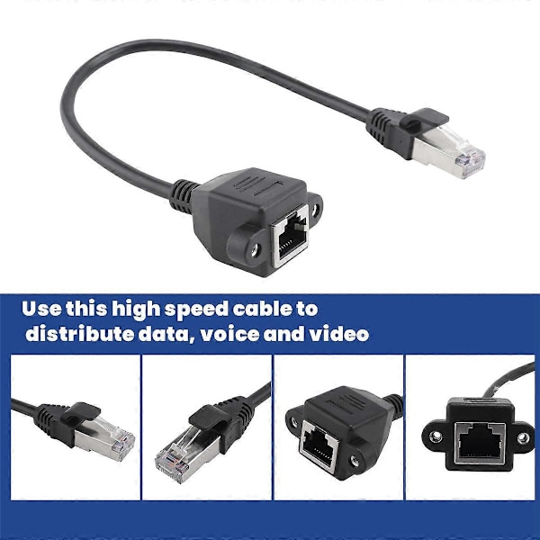 30 cm RJ45 Hane till Hona Skruv Panelmontering Ethernet LAN Nätverksförlängningskabel