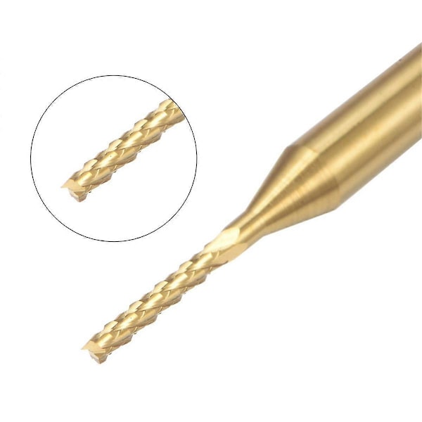 10 STK Titanium Belagt Karbid Endefraeser Gravering Fraeser CNC Router Bits til PCB Maskine, 1/8 Tomme Skaft 1.1Mm 2024THO