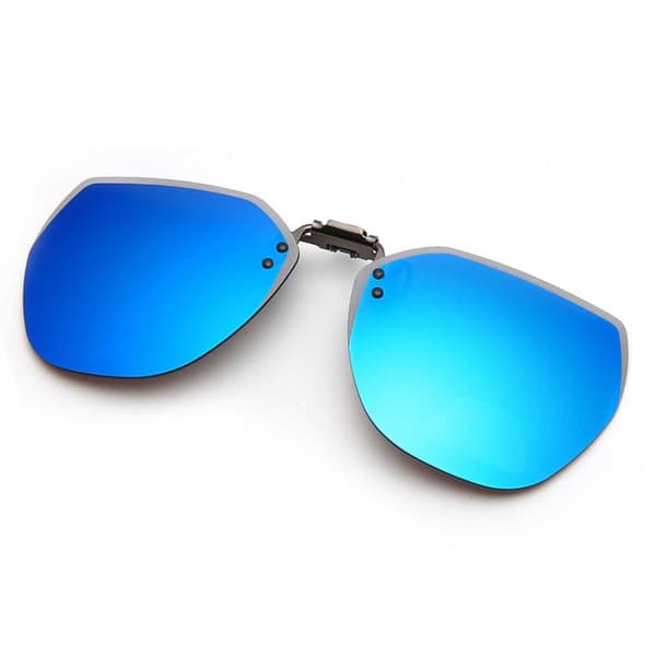 Oppfellbare clip-on solbriller metall speilglass lyseblå