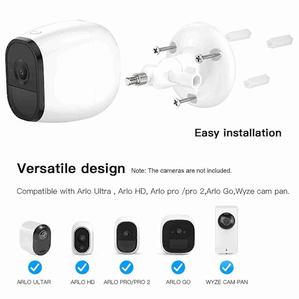 3-pack Justerbart Väggfäste för ARLO HD/ARLO PRO/ARLO PRO2/ARLO GO/ARLO ULTRA/WYZE CAM PAN Hemmakamera Monteringsfäste Utomhus Inomhus för Hemsäkerhet