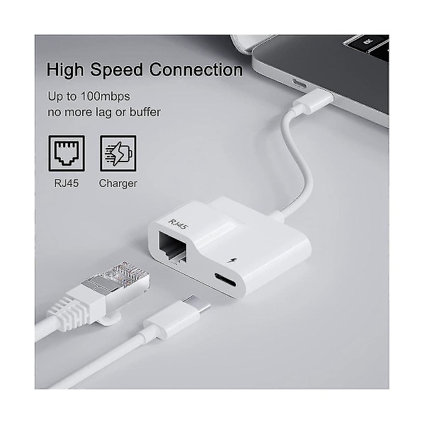 USB-C til Ethernet Adapter, USB Type-C til RJ45 Gigabit Ethernet LAN Adapter med 60W oplader, til /p