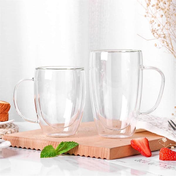 Dubbelväggig tekopp i glas Transparent kaffe mjölk vattenmugg 350ml