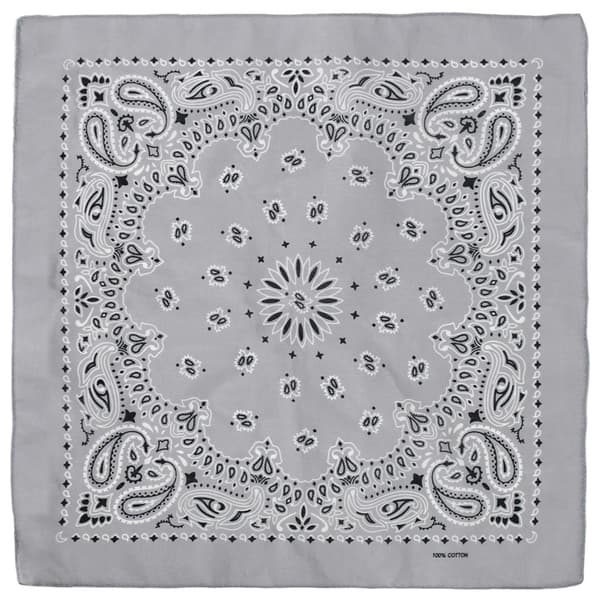 Double-Sided Bandana in 100% Cotton – Paisley Pattern 55×55 cm, Light Grey