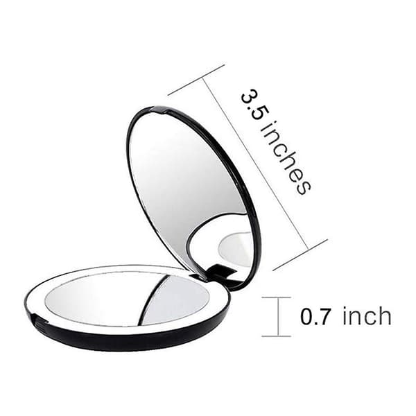 Sammenklappeligt spejl med LED-lys, 10X forstørrelsesglas, Sort