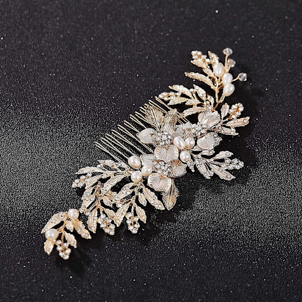 Håndlaget Bryllupshårkam Klips Rhinestone Brudehårkam, Gull Hårtilbehør For Bruder Bryllup