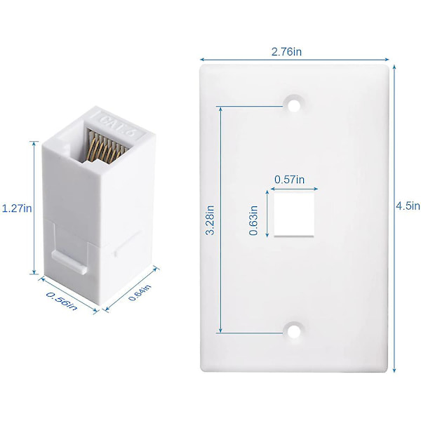 2-pakkauksen 1-porttinen Ethernet-seinälevy, Jack-seinälevy RJ45-naaras-naaras-liitäntäliittimellä