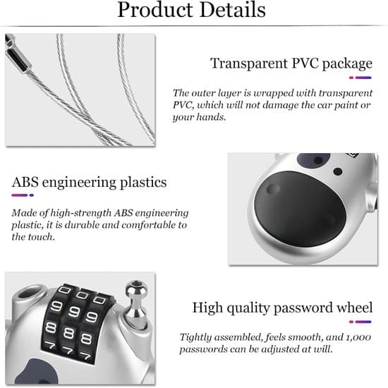 Combination Lock for Bicycle - Compact Anti-Theft Cable with 3-Digit Code - Retractable Cable for Scooter - Universal Silver Anti-Theft Device.