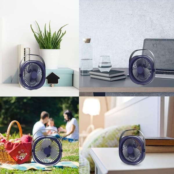 USB-blæser. Mini bordventilator. Tre hastigheder. Stille. Bærbar og genopladelig USB-blæser - blå.