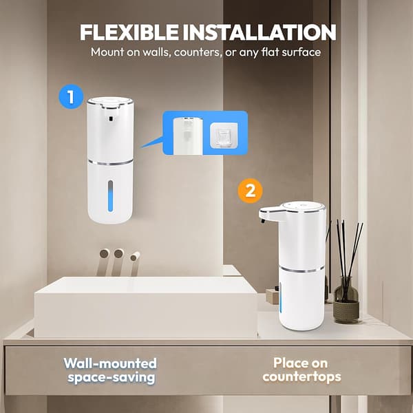 Automatic Foaming Soap Dispenser, Touchless 12.8 oz Rechargeable Wall Mounted Smart Soap Dispenser (White)