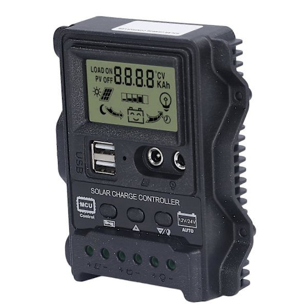 Kaksois-USB aurinkolataussäädin ABS LCD-näyttö PWM-lataussäätimet Valonsäätö 12V24V30A 390W 780W