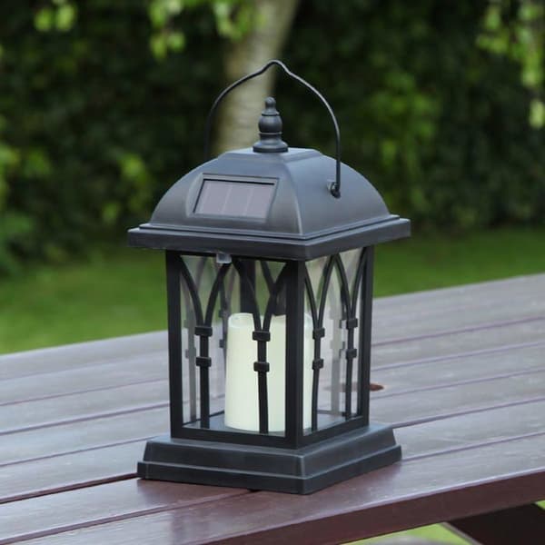 Sort solcellelygte - LED-lys - flimrende effekt - 15 cm x 15 cm x 27 cm