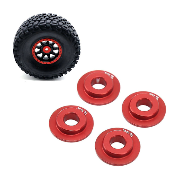4 st Hjulfälgsadapterpackningar Aluminiumlegering Stabil Hållbar Hjuladapter för Traxxas Udr 1/7 RC-bil Röd