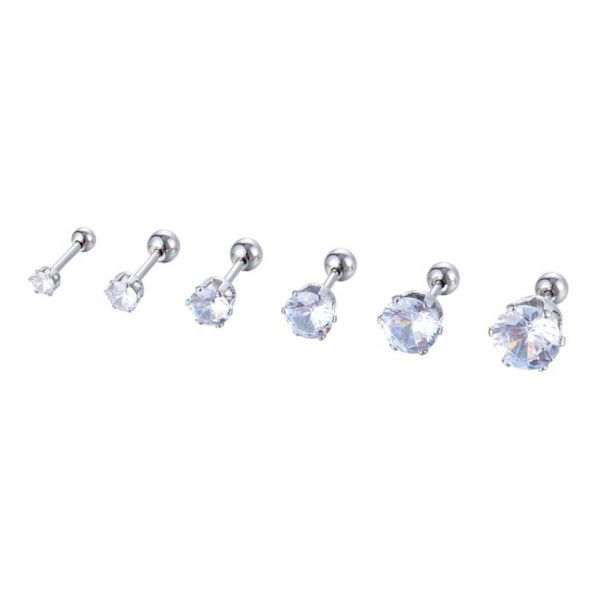 Krystall Stud Piercing Øredobb Sølv