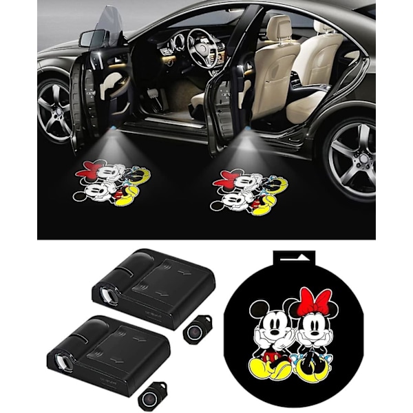 2 stk. bildørslys logo projektor til Mickey og Minnie Mouse bildør projektorlys velkomst høflighedslys Ghost Shadow lampe universal