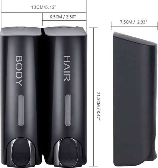 Wall Mounted Soap Dispenser - Wall Mounted Soap Pump - Soap Pump - Soap Dispenser - Double Containers - 2 x 350 ml - Refillable - ABS Material - Black
