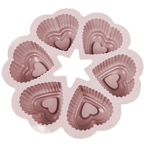 Silikoneform til 6 hjerteformede muffins og cupcakes