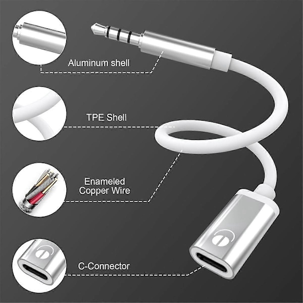 3,5 mm han til Type C hun lydkabel, analogt lydstik hovedtelefon lydadapter til MP3 Pla