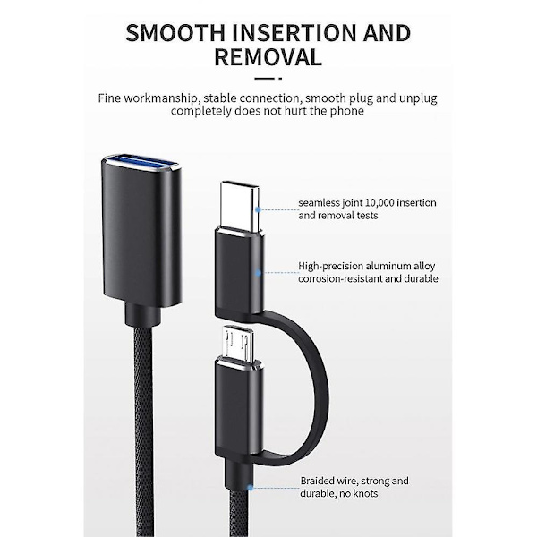 2 i 1 USB 3.0 OTG Adapterkabel Type-C - USB til USB 3.0 Interfacekonverter til mobilopladning