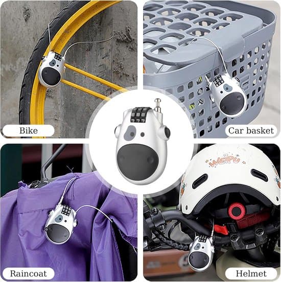 Combination Lock for Bicycle - Compact Anti-Theft Cable with 3-Digit Code - Retractable Cable for Scooter - Universal Silver Anti-Theft Device.