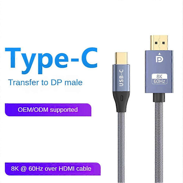 USB-C till DisplayPort-kabel Bidirektionell 8K 60Hz Display Port till Typ-C 3.1 DP-kabel för 3 för Pro