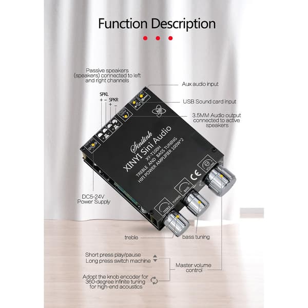 Bluetooth 5.0 TPA3116D2 Modul Høj Basjustering Stereo Digital Forstærker Board Modul 100Wx2 Am