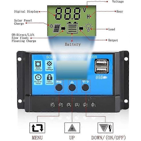 30A Solarladdningsregulator, 12V/24V Solpanel Laddningsregulator, Timerinställning PWM Auto Parameter - q37/YY