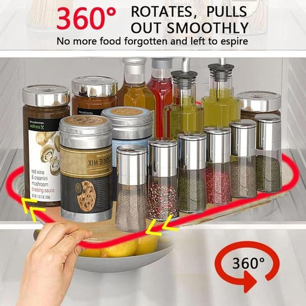 Lazy Susan Rotating Refrigerator Organizer with Non-Slip Mat - Storage Bins and Spice Holder - Practical Refrigerator Turntable