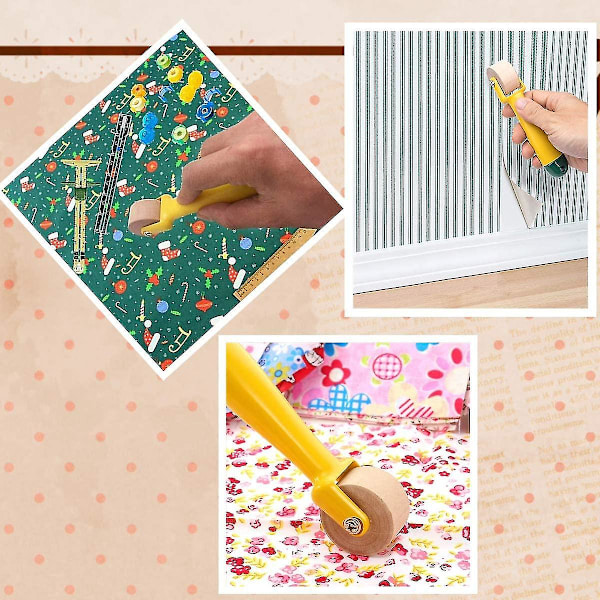 Tilkkutyörullan saumausrulla, rullaa ja paina, ompelusaumarulla tapettirulla ergonomisella kahvalla, painopyörä ompeluun, tilkkutyöhön, painatukseen, Wa