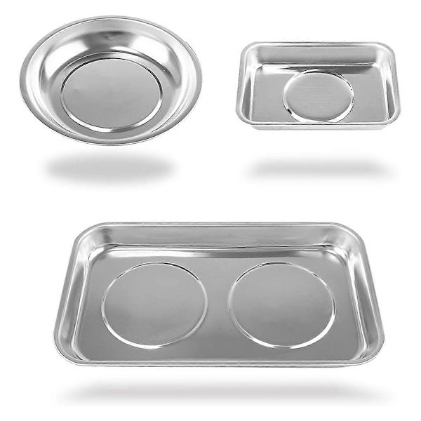 3-delad Magnetisk Fackhållare, Magnetisk Delbricka Set, Tjock Bricka, Rostfritt Stål, Verktygsfack