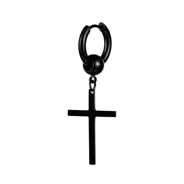 Piercing Earring Ring with Cross Black