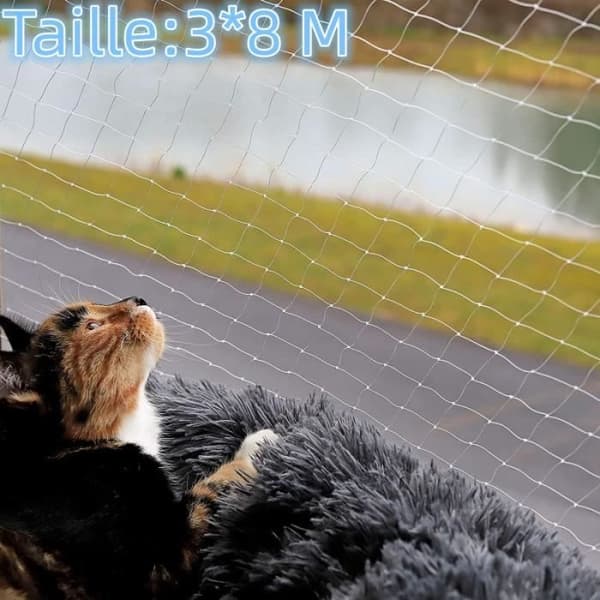 8x3m Transparent Kattsäkerhetsnät med Fästrep, Extra Stort Säkerhetsnät
