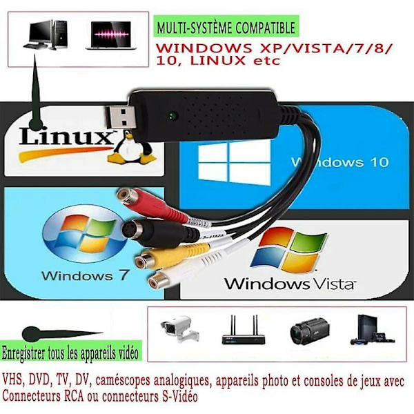 Video Capture Audio Video USB 2.0 Digitaalinen VHS-muunnin VCR Video Capture Box VHS C Hi8 Kasettien Siirto DVD:lle Yhteensopiva Win 10 S ar -käyttöjärjestelmän kanssa